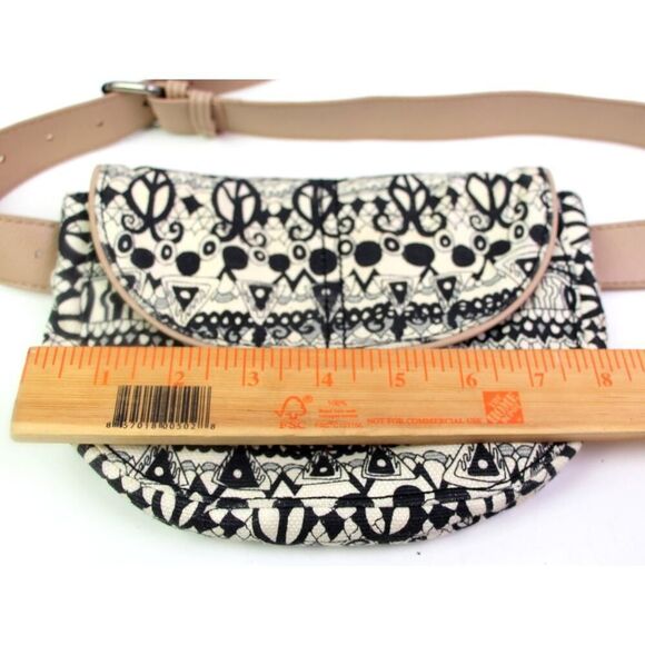 Sakroots BLACK WHITE JUTE COTTON ARTIST CIRCLE FANNY WAIST BAG CLUTCH HANDBAG - Picture 12 of 14
